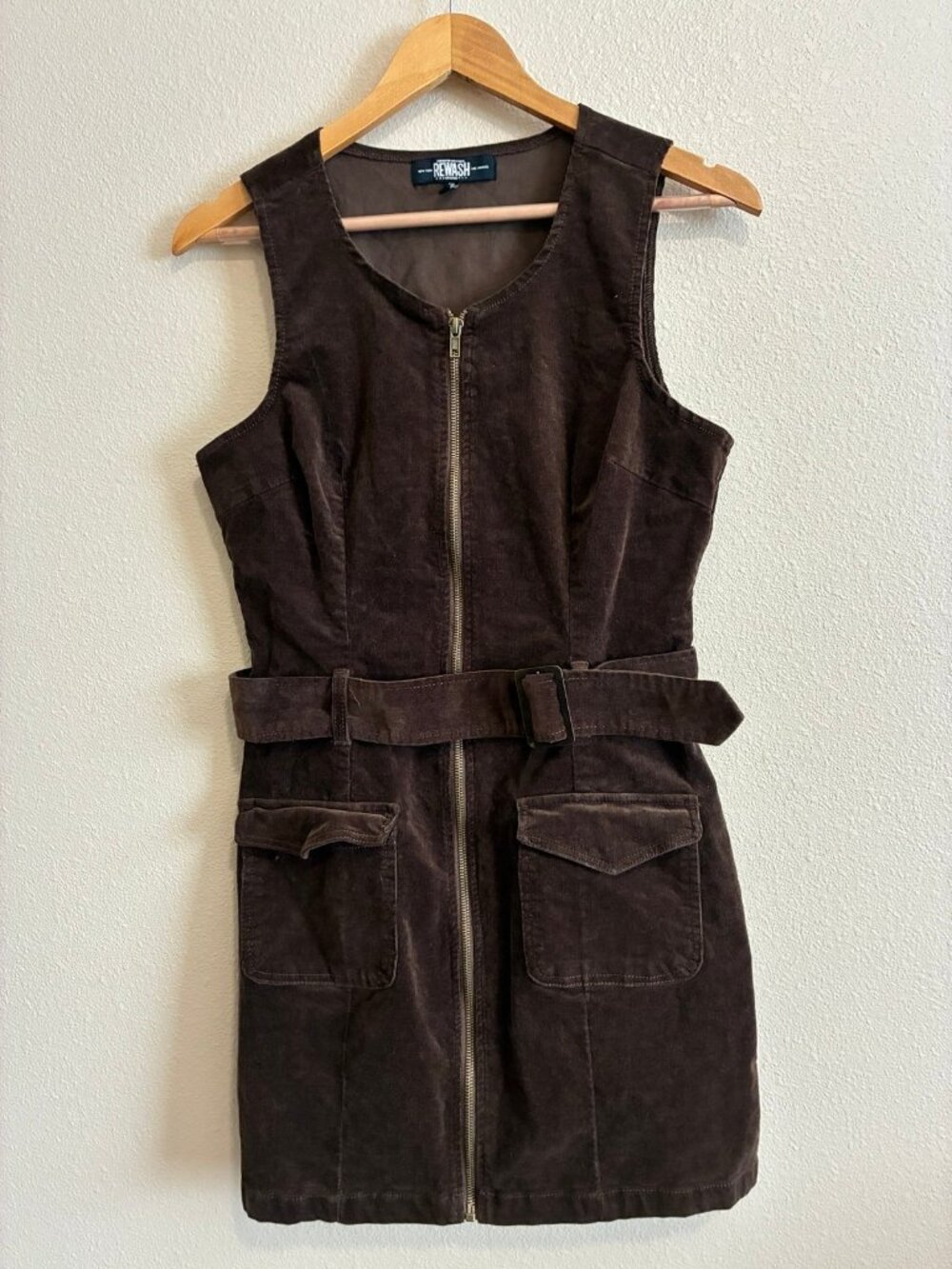 Women's Dewash Brown Corduroy Belted Mini Dress Size Medium